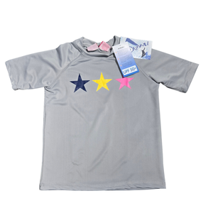 NWT | Kanu Surf Girls' "Star" Performance Rash Guard | Artistic Sun Protection Swim Top | Light Grey | Size 8