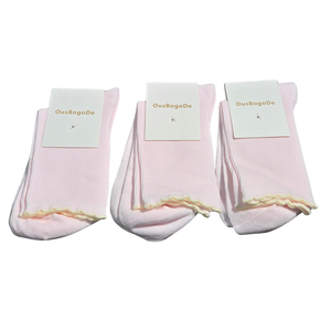 NWT | Girls' 3-Pack Ribbed Crew Socks | Artistic Scalloped Trim | Pastel Pink | Size 5-7
