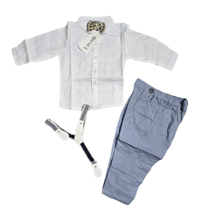 NWT | Booti Baby Boy 3-Piece "Gentleman" Dress Set | Artistic Bow Tie & Suspenders | Slate Blue | Size 12-18M