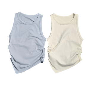 NWOT | OQQ Women's 2-Pack Ribbed Active Tanks | Artistic Asymmetric Ruched Silhouette | Periwinkle Blue & Cream | Size Small