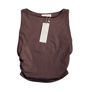 NWOT | HOYAYO Women's Side Ruched Sleeveless Top | Artistic Boat Neck Silhouette | Chocolate Brown | Size Medium