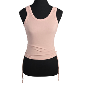 NWOT | Women's Ribbed Side-Tie Performance Tank | Artistic Adjustable Ruched Silhouette | Dusty Rose Pink | Size Large