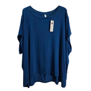 NWT | MCEDAR Women's Oversized High-Low Top | Artistic Dolman Sleeve Silhouette | Deep Teal Blue | Size 3XL