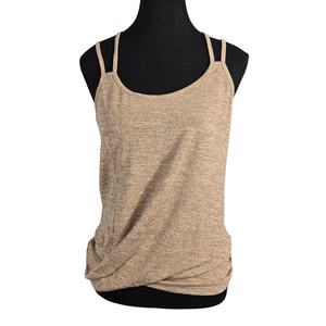NWOT | Women's Heathered Cami Tank Top | Artistic Criss-Cross Back Silhouette | Mocha Brown | Size Small