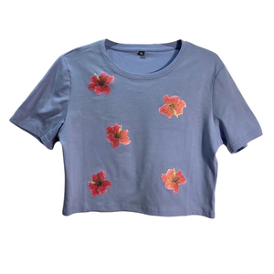 NWOT | Floral Cropped Tee | Hibiscus Graphic Print | Periwinkle Blue | XL