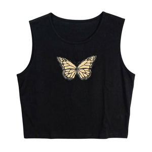 NWOT | Butterfly Graphic Crop Tank Top | Monarch Print | Onyx Black | XL