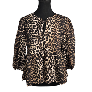 NWOT | Women's Leopard Print Peplum Top | Artistic Triple Tie-Front Silhouette | Classic Animal Print | Size X-Small