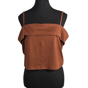 NWT | Zanzea Women's Off-the-Shoulder Ruffle Tank Top | Artistic Layered Silhouette | Chocolate Brown | Size XL