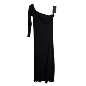 NWT | Aigeman Women's One-Shoulder Ribbed Maxi Dress | Artistic Side Slit Silhouette | Onyx Black | 0-2