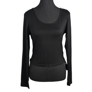 NWT | Ficerd Women's Long Sleeve Scoop Neck Top | Artistic Minimalist Silhouette | Onyx Black | X-Large