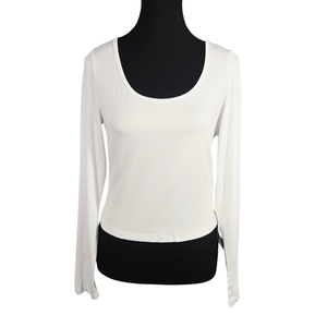 NWT | Ficerd Women's Long Sleeve Scoop Neck Top | Artistic Minimalist Silhouette | Arctic White | X-Large