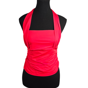 NWOT | Women's Ruched Halter Neck Tie-Up Top | Artistic Layered Silhouette | Cherry Red | Small