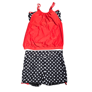 NEW | Hanna Nikole Women's Skirted Tummy Control Swimsuit | Artistic Polka Dot Silhouette | Red & White | 26W