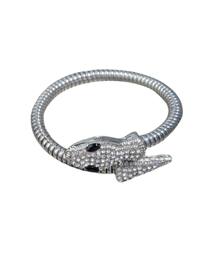 Silver Rhinestone Snake Wrap Bangle Bracelet Serpent Jewelry
