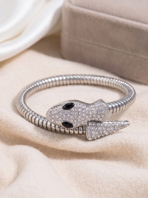 Silver Rhinestone Snake Wrap Bangle Bracelet Serpent Jewelry