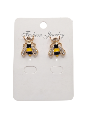 Bumble Bee Gold Enamel & Rhinestone Statement Stud Earrings