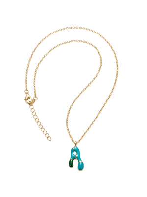 Gold Multi-Color Enamel Letter A Initial Necklace Bubble Script Teal