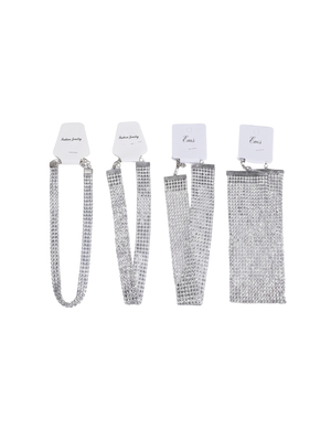 4 Pack Silver Crystal Rhinestone Statement Choker Set