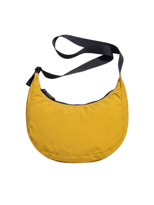 Mustard Yellow Nylon Crescent Crossbody Bag with 3 Inner Pockets 14"x8"x5"