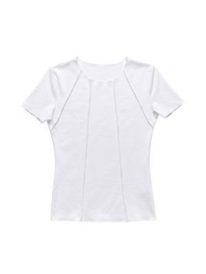 NWOT | Women's Short Sleeve Panel Tee | Artistic Exposed Seam Minimalist Silhouette | Crisp White | Medium