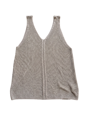 NWOT | Women's V-Neck Open Knit Tank Top | Artistic Center Cable Stitch Silhouette | Oatmeal Beige | XLarge