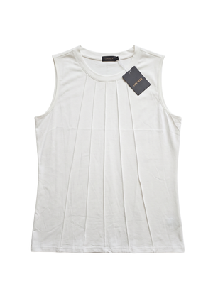 NWT | Luxveer Women's Sleeveless Pleated Tank Top | Artistic Fan Pleat Bodice Silhouette | Off-White | XL