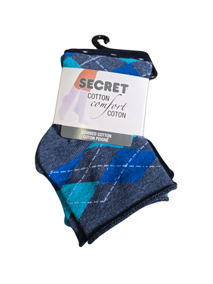NWT | Secret by Gildan Women's Cotton Comfort Crew Socks 3-Pack | Navy & Argyle | 6-10