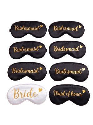 NIP | Bridal Party Silk-Style Sleeping Eye Masks 8-Pack | Gold Script Lettering | One Size
