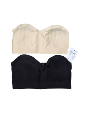 NWT | Women's Ribbed Padded Strapless Bandeau Bra 2-Pack Set | Removable Straps | Medium