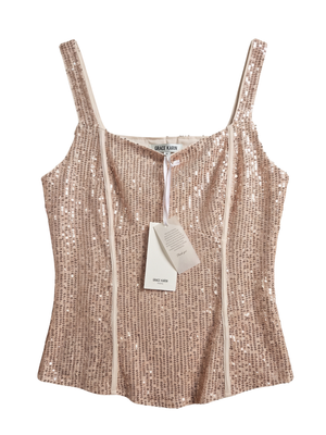 Grace Karin Women's Shimmer Gold Sequin Party Tank Top Square Neck NWT - Large