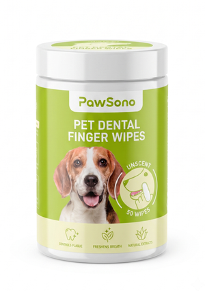 PawSono Pet Dental Finger Wipes for Dogs & Cats Plaque & Tartar Control Fresh Breath 50 Wipes