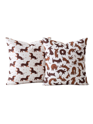 NWOT | Dachshund Wiener Dog Cartoon Throw Pillow Covers 2-Pack | White | 18"x18"