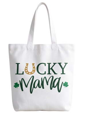 NWOT | Lucky Mama St Patricks Day Horseshoe Canvas Tote Bag | White | 13"x15"