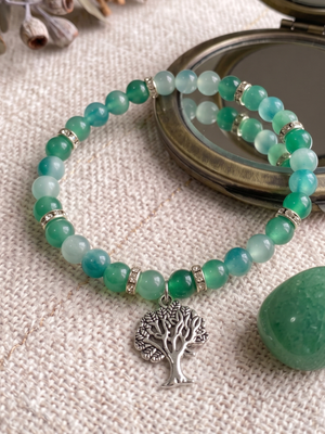 Handmade Glass Beaded Tree Charm Bracelet | Jade Green & Mint Ombre | 6"