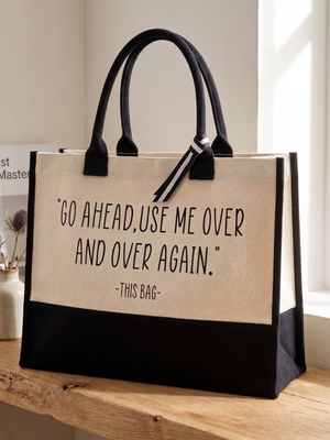 NIP | Funny Sarcastic Canvas Reusable Grocery Tote Bag | Black & Beige | 17"x12"x7"
