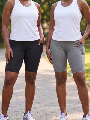 NWOT | Women's High Waisted Active Yoga Bike Shorts 2-Pack | Side Pockets | Black & Grey | Small
