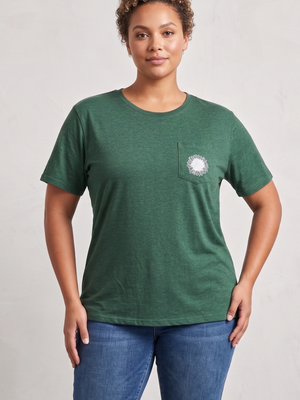 NWOT | Women's Dandelion Flower Pocket Short Sleeve T-Shirt | Green | XXL