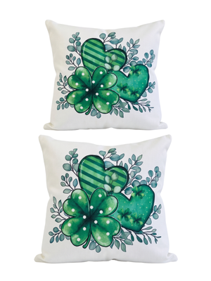 New | St. Patrick's Day Shamrock Heart Throw Pillow Covers 2-Pack | Green | 18"x18"