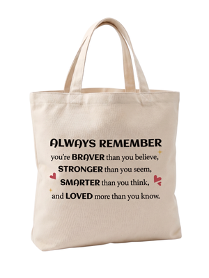 New | Always Remember Inspirational Quote Canvas Tote Bag | Cream | 15"x15"