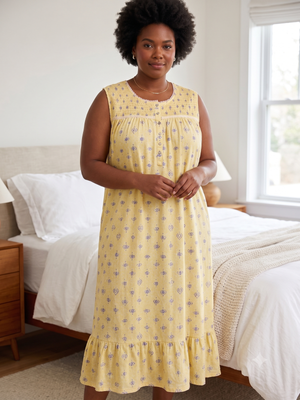 NWT | Izzy + Toby Women's Yellow Floral Smocked Cotton Nightgown Robe | XXL