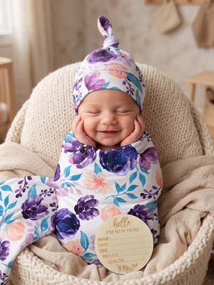 NIP | 4 Piece Newborn Baby Photo Prop Floral Swaddle Pod Knot Hat Set | Newborn
