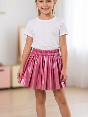 Welaken Girls Bubblegum Pink Faux Leather Pleated A-Line Skirt Size 8