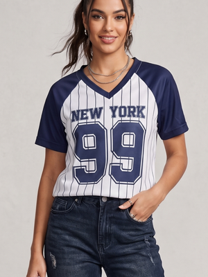 NWOT | New York 99 Pinstripe V-Neck Baseball Jersey Shirt | Medium