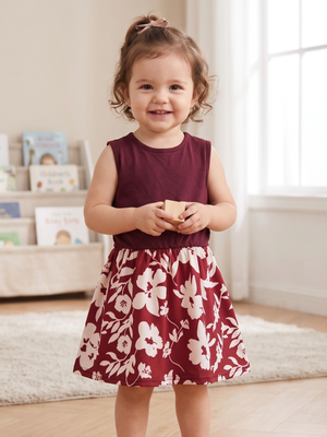 NWOT | Baby Girl Floral Burgundy Sleeveless A-Line Dress | 18-24M