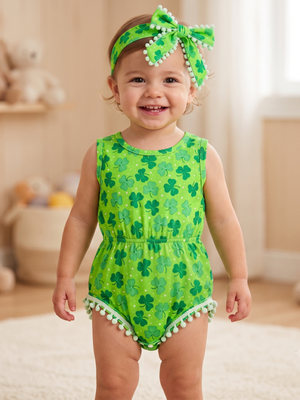 NWOT | Baby Girl St Patrick's Day Shamrock Romper & Headband Set | 18-24M