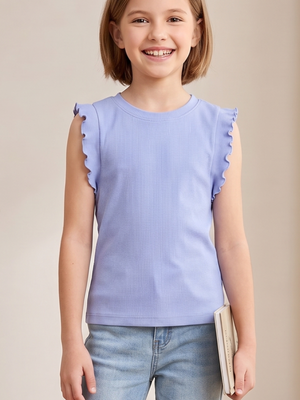 NWT | Speechless Kids Girls Periwinkle Blue Ribbed Lettuce Trim Sleeveless Top | Medium