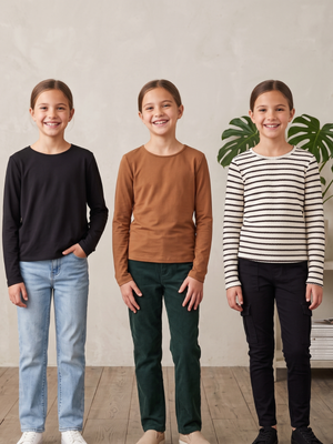 NWOT | Girls 3-Pack Long Sleeve Crewneck Tops Black Brown Striped Knit | 10Y