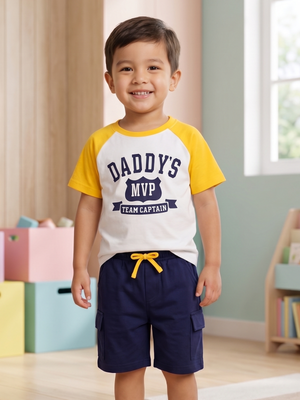 NWT | Coralup Toddler Boys "Daddy's MVP" Raglan T-Shirt & Cargo Shorts Set | 3-4Y