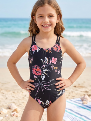 NWT | Kanu Surf Girls "Reese" Black Floral Cross Back One Piece Swimsuit | 8