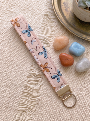 New Handmade Blush Pink Butterfly Fabric Key Fob Wristlet Keychain